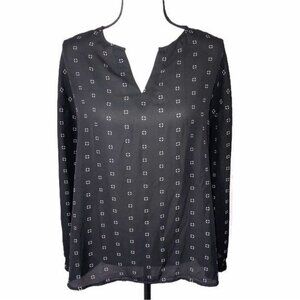 Banana Republic Womens Size Med Top Sheer Black Print Long Sleeve Blouse Shirt